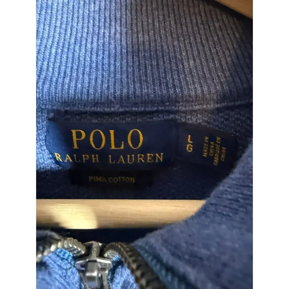 Polo Ralph Lauren Pima Cotton 1/4 Zip Large Blue Sweater Pullover Preppy Casual